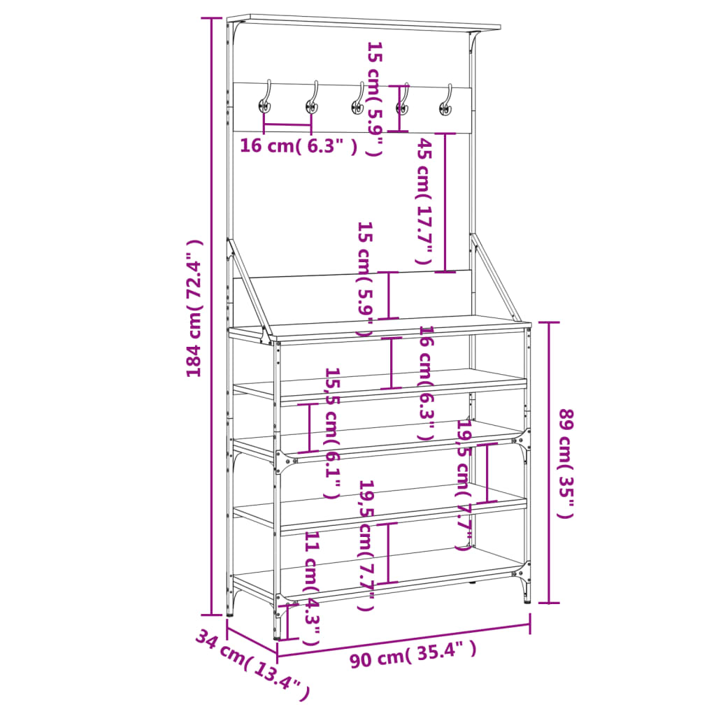 Appendiabiti con Porta Scarpe Rovere Fumo 90x34x184 cm - homemem39