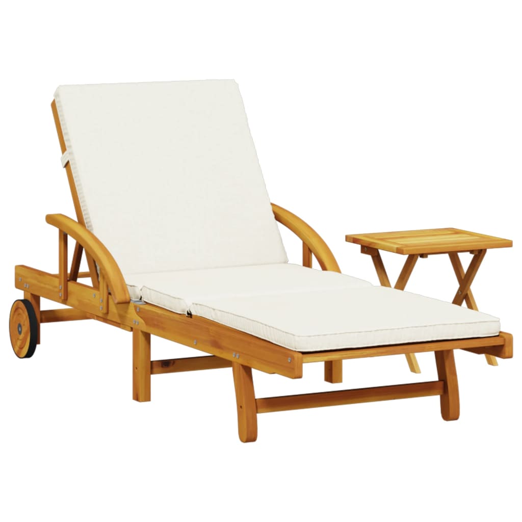 Lettino Prendisole con Cuscino e Tavolino Legno Massello Acacia - homemem39