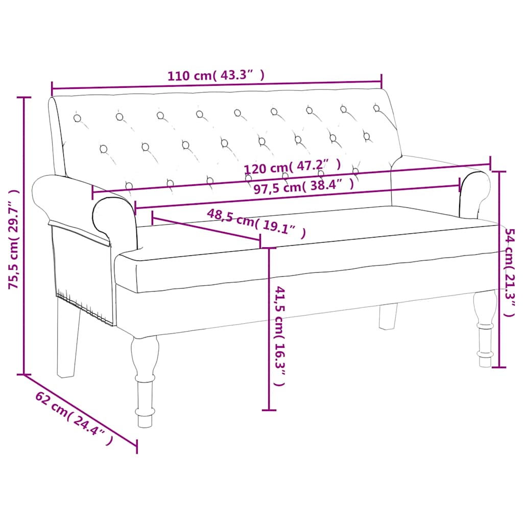 Panca con Schienale Nera 120x62x75,5 cm in Tessuto - homemem39