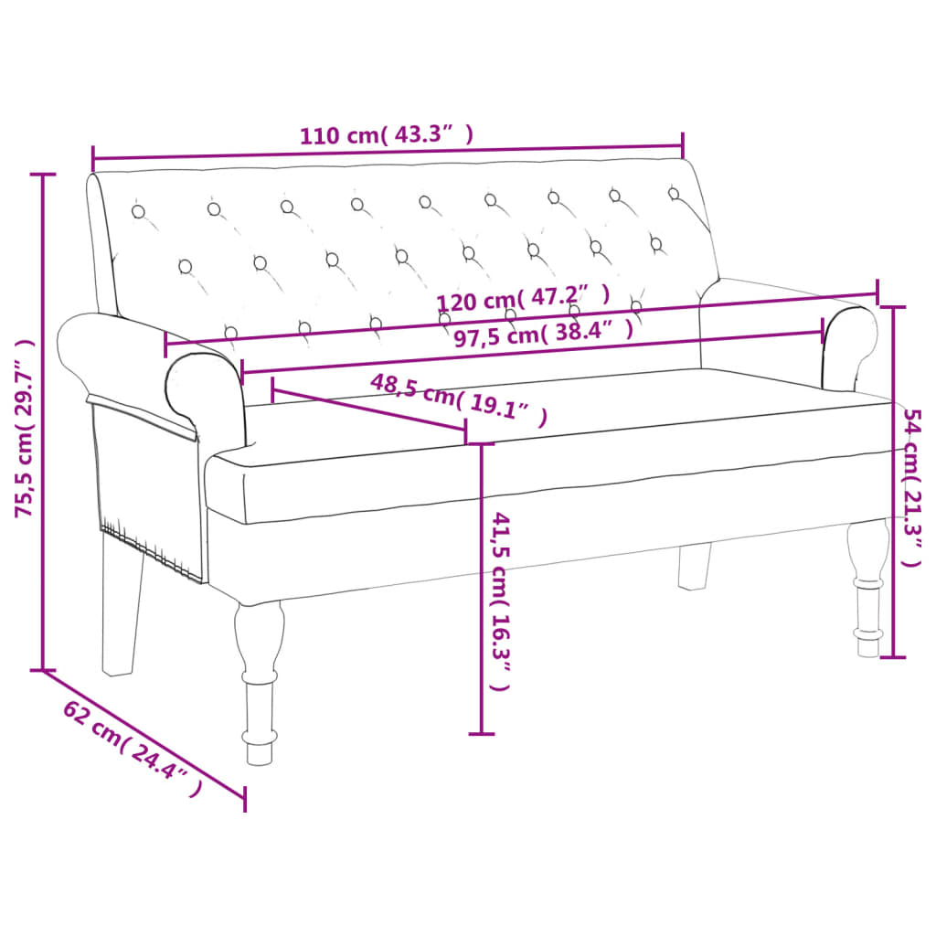Panca con Schienale Rosso Vino 120x62x75,5 cm in Tessuto - homemem39