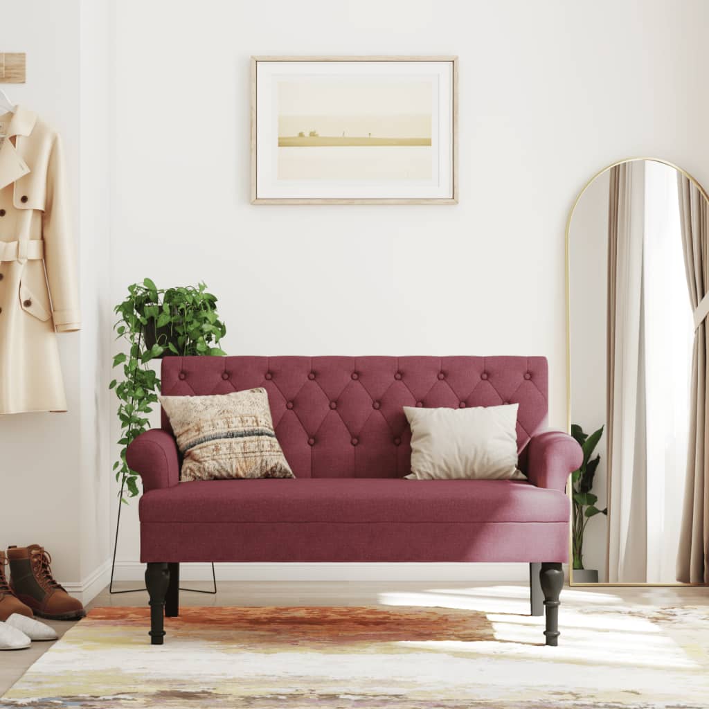 Panca con Schienale Rosso Vino 120x62x75,5 cm in Tessuto - homemem39