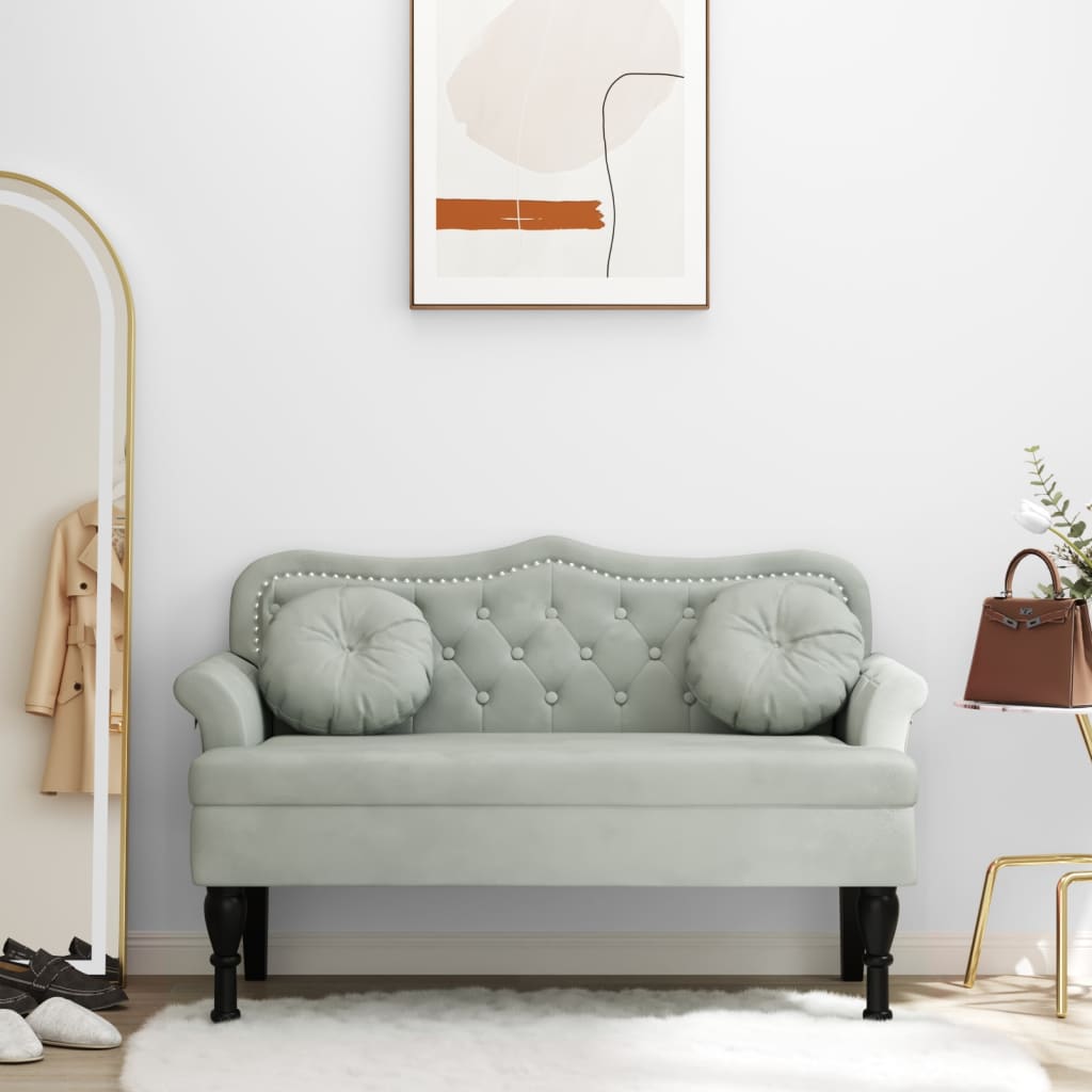 Panca con Cuscini Grigio Chiaro 120,5x65x75 cm in Velluto - homemem39