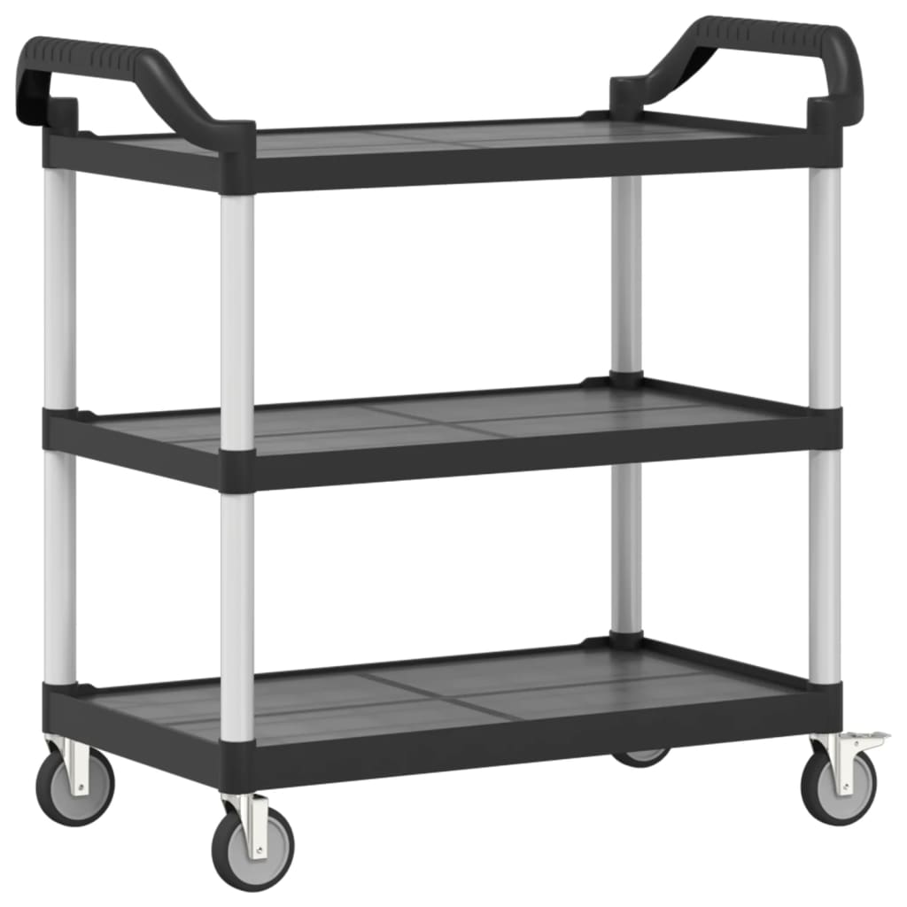 Trolley with 3 Black Shelfs 99x50x96 cm in Aluminium