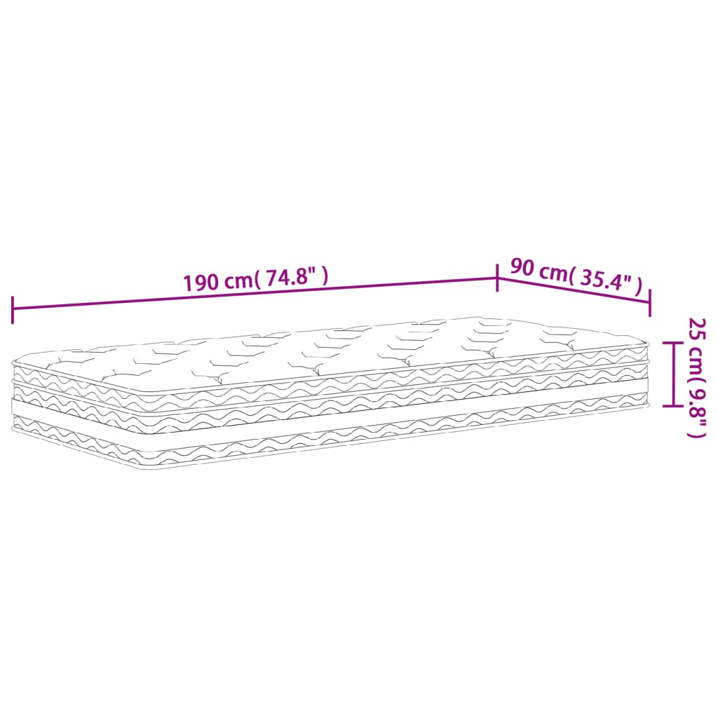 Materasso a Molle Insacchettate Medio 90x190 cm Single Size - homemem39
