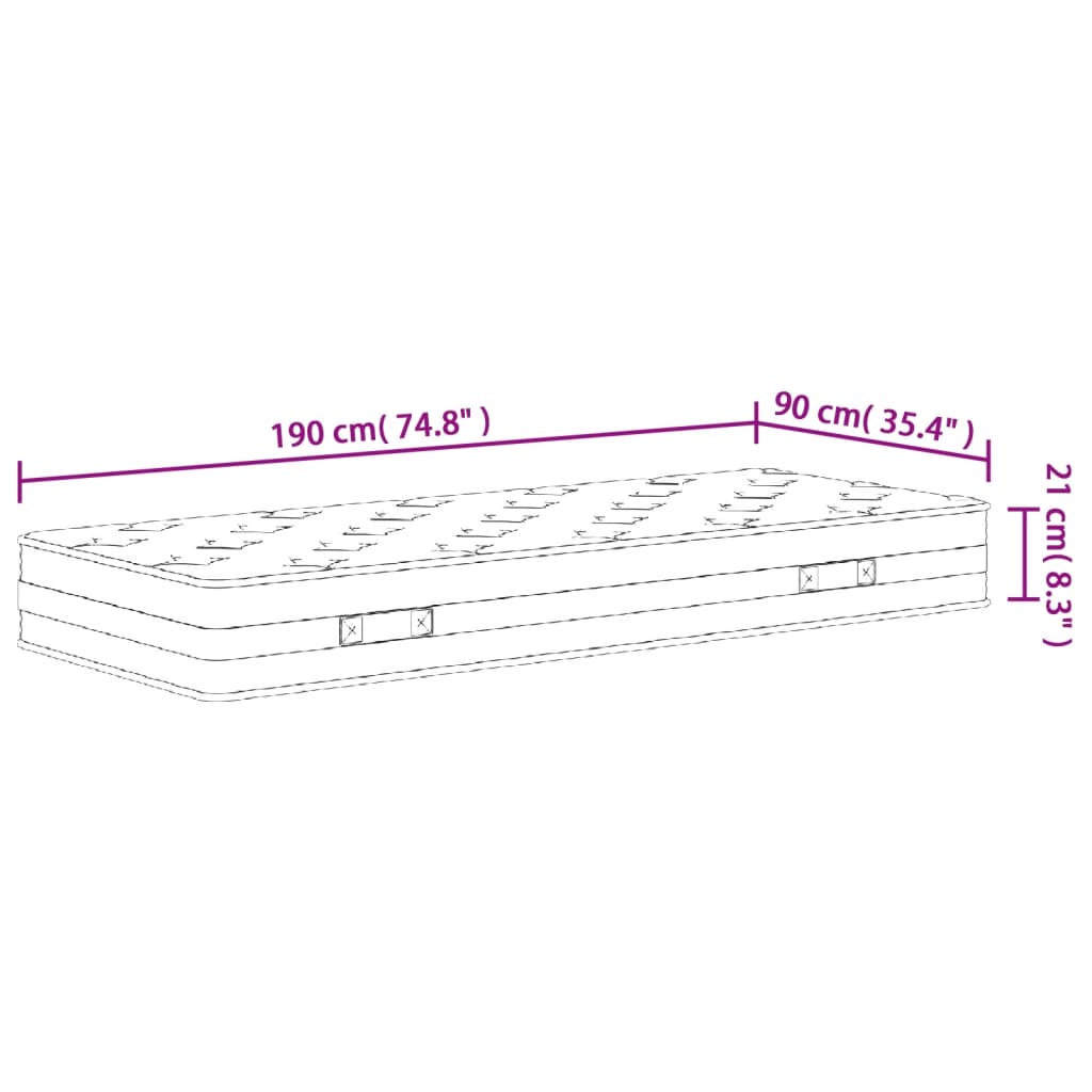 Materasso a Molle Bonnel Medio 90x190 cm Single Size - homemem39