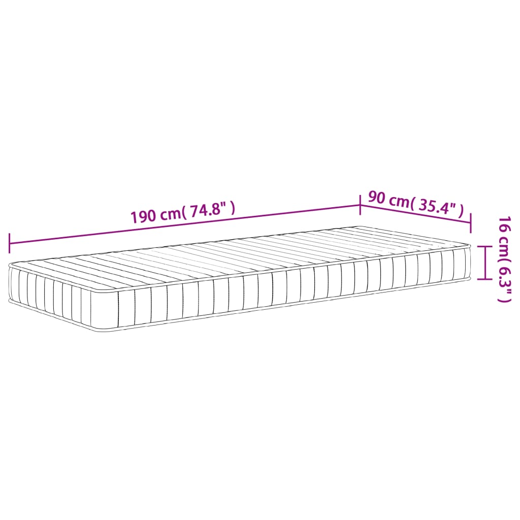 Materasso in Schiuma Mediamente Morbido 90x190cm Single Size - homemem39