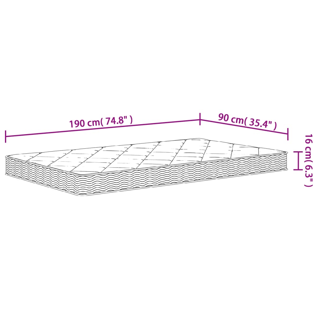 Materasso in Schiuma Mediamente Morbido 90x190cm Single Size - homemem39