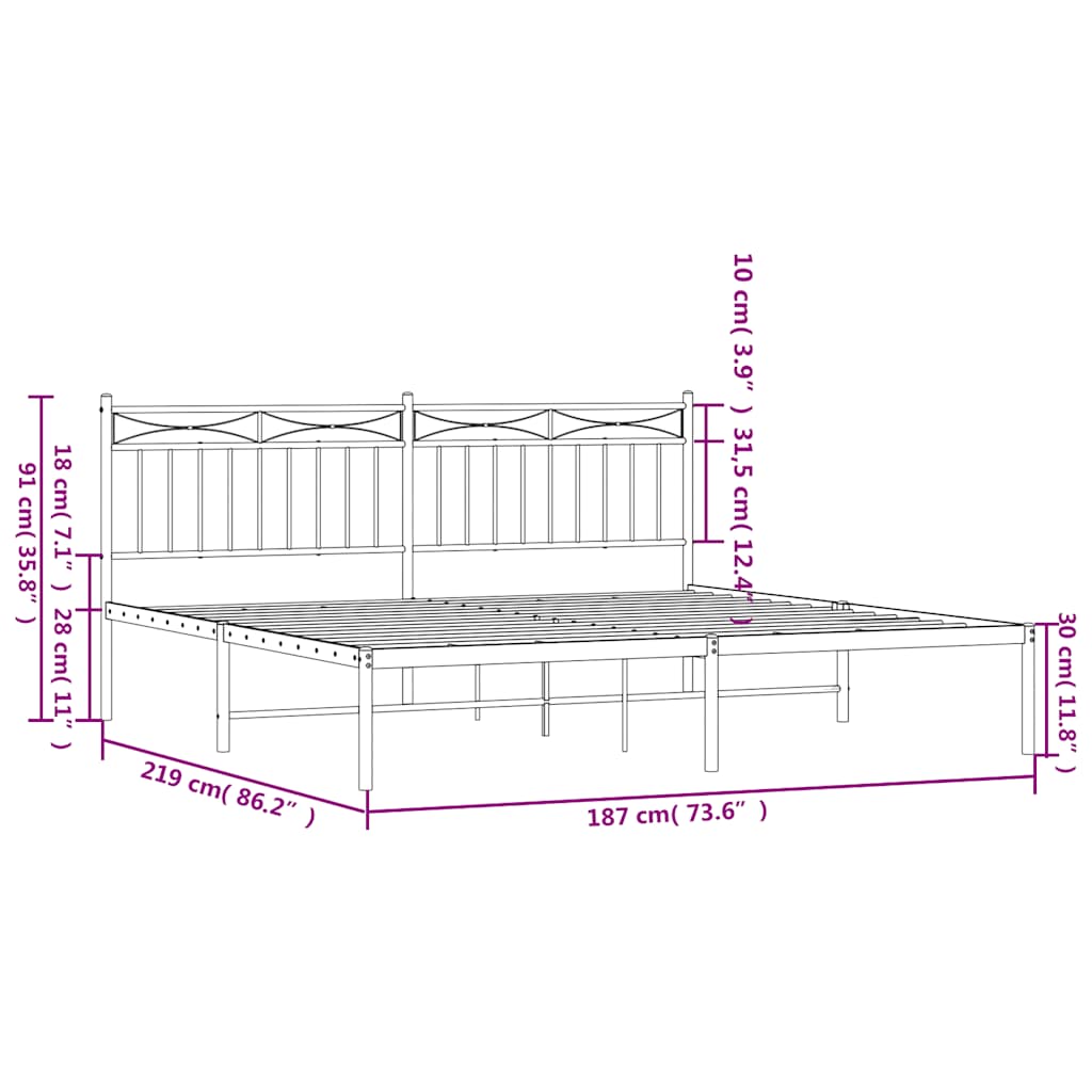 Giroletto con Testiera in Metallo Nero 183x213 cm | homemem39