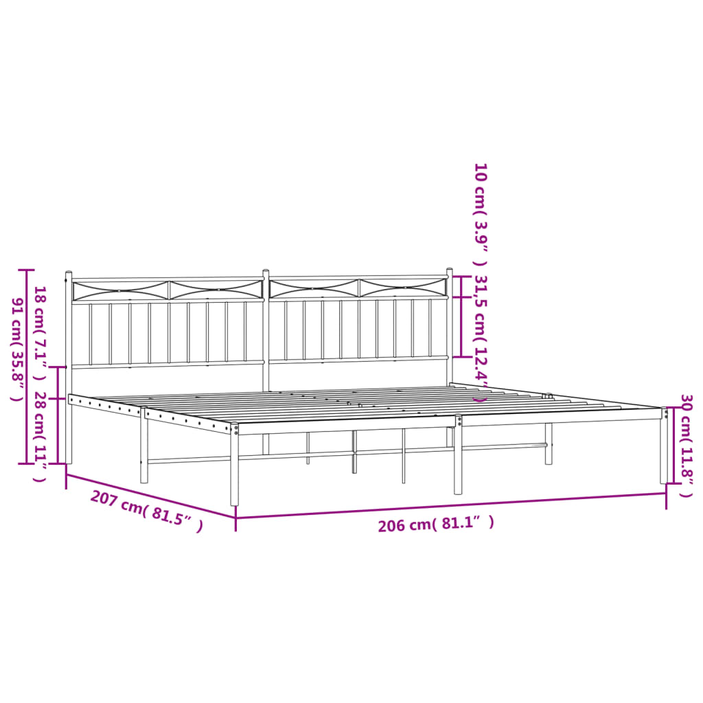 Giroletto con Testiera Metallo Bianco 200x200 cm | homemem39