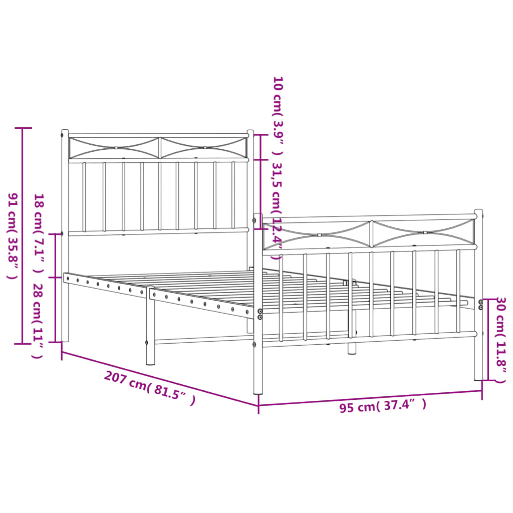 Giroletto con Testiera e Pediera Metallo Bianco 90x200 cm | homemem39