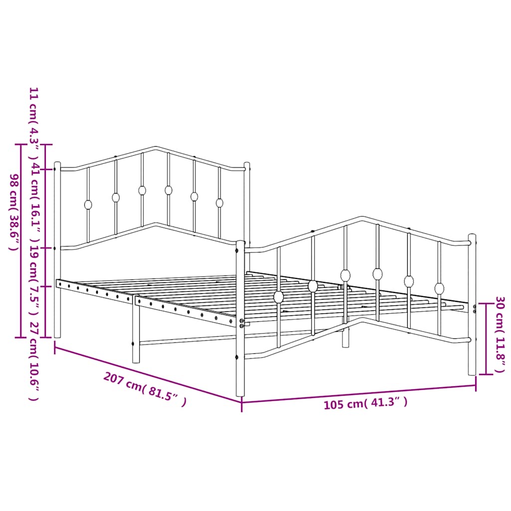 Giroletto con Testiera e Pediera Metallo Bianco 100x200 cm | homemem39