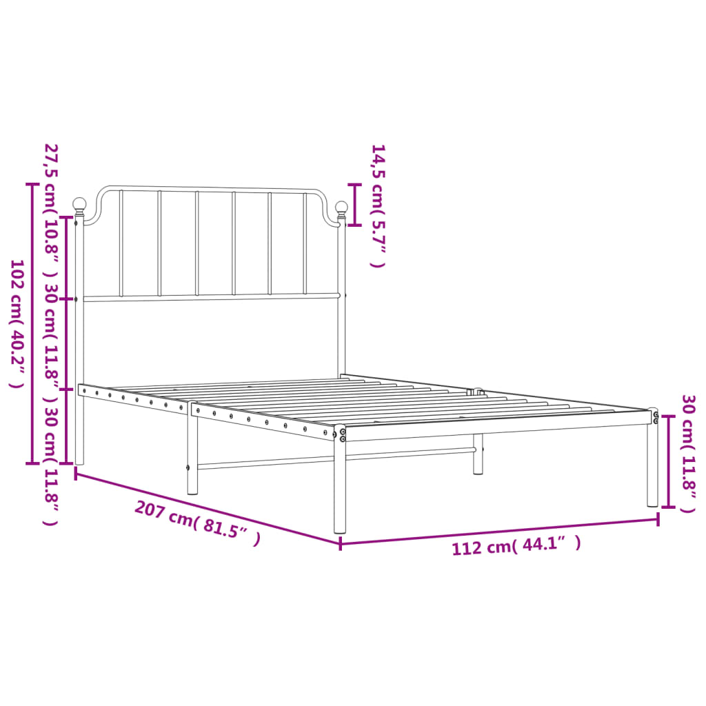 Giroletto con Testiera in Metallo Nero 107x203 cm | homemem39