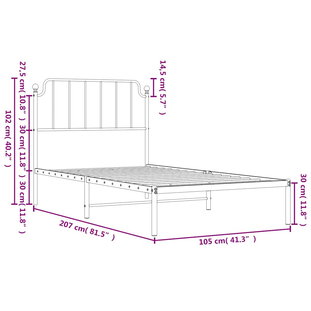 Giroletto con Testiera Metallo Bianco 100x200 cm | homemem39