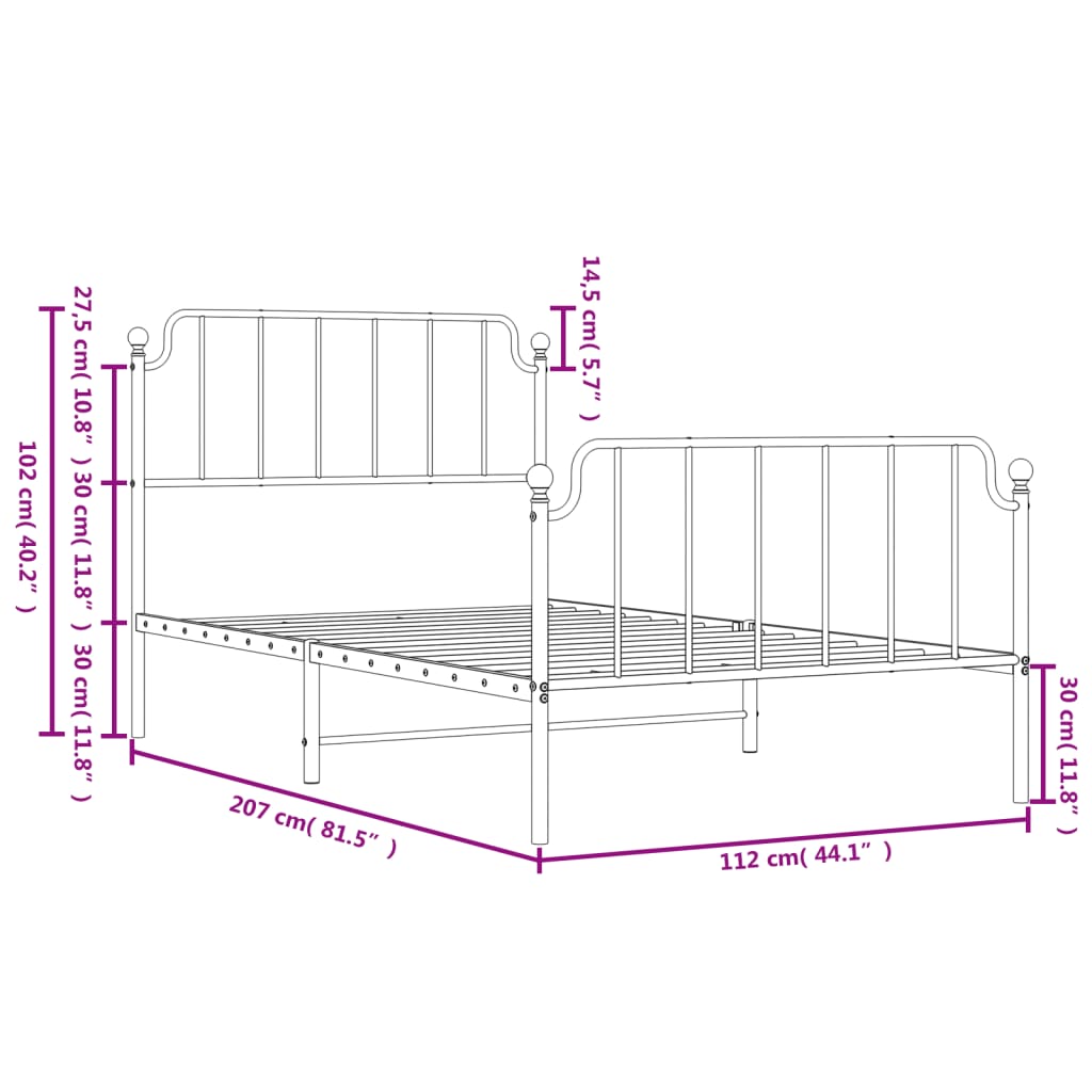 Giroletto con Testiera e Pediera Metallo Bianco 107x203 cm | homemem39