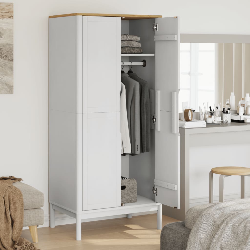 Armadio FLORO Bianco 77x53x171 cm in Legno Massello di Pino - homemem39