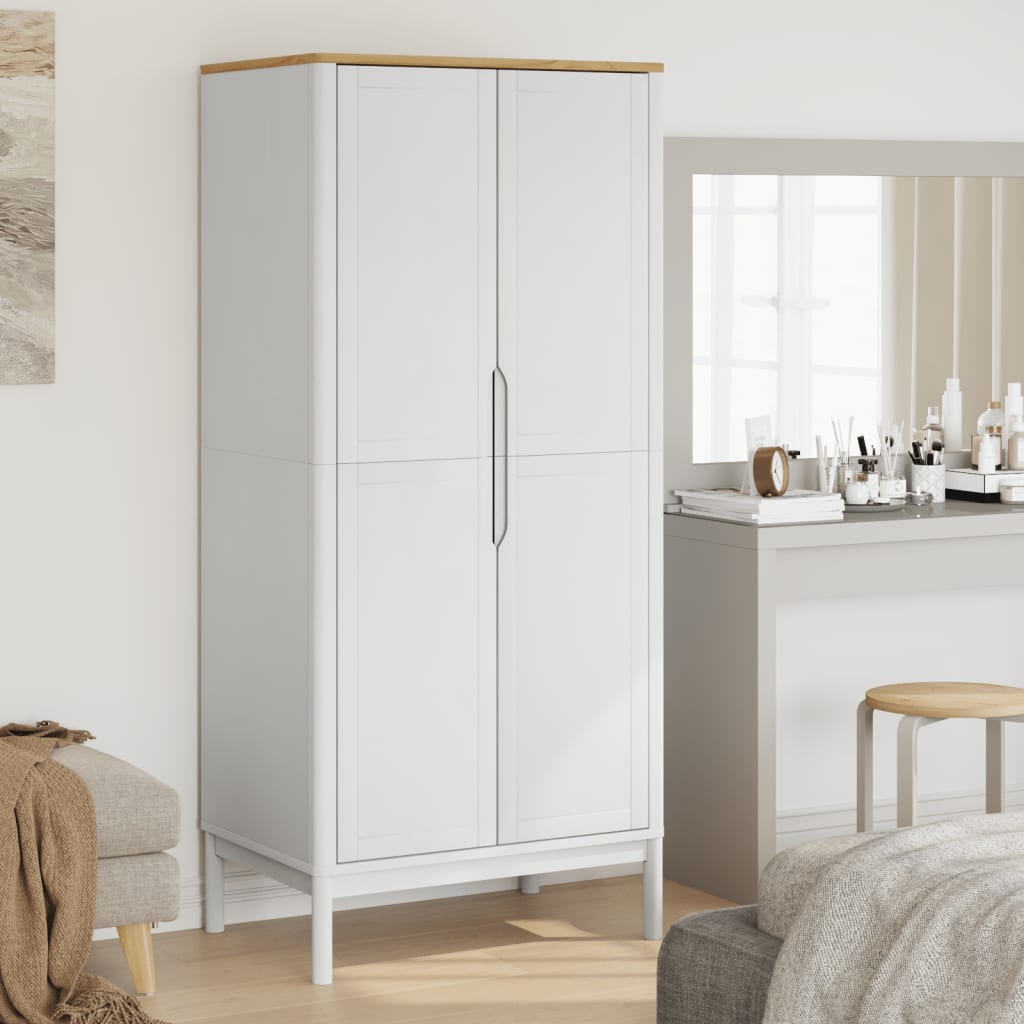 Armadio FLORO Bianco 77x53x171 cm in Legno Massello di Pino - homemem39