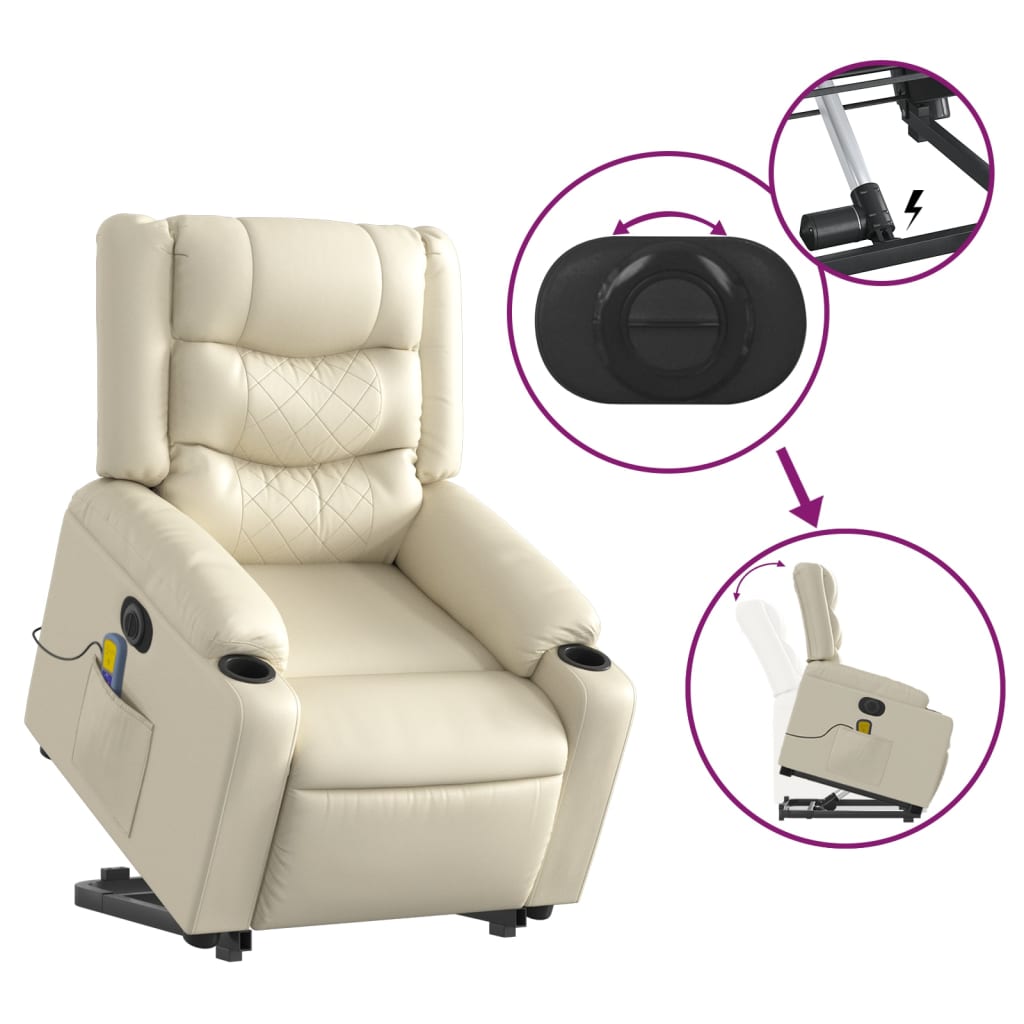 Poltrona Alzapersona Elettrica Reclinabile Crema in Similpelle | homemem39