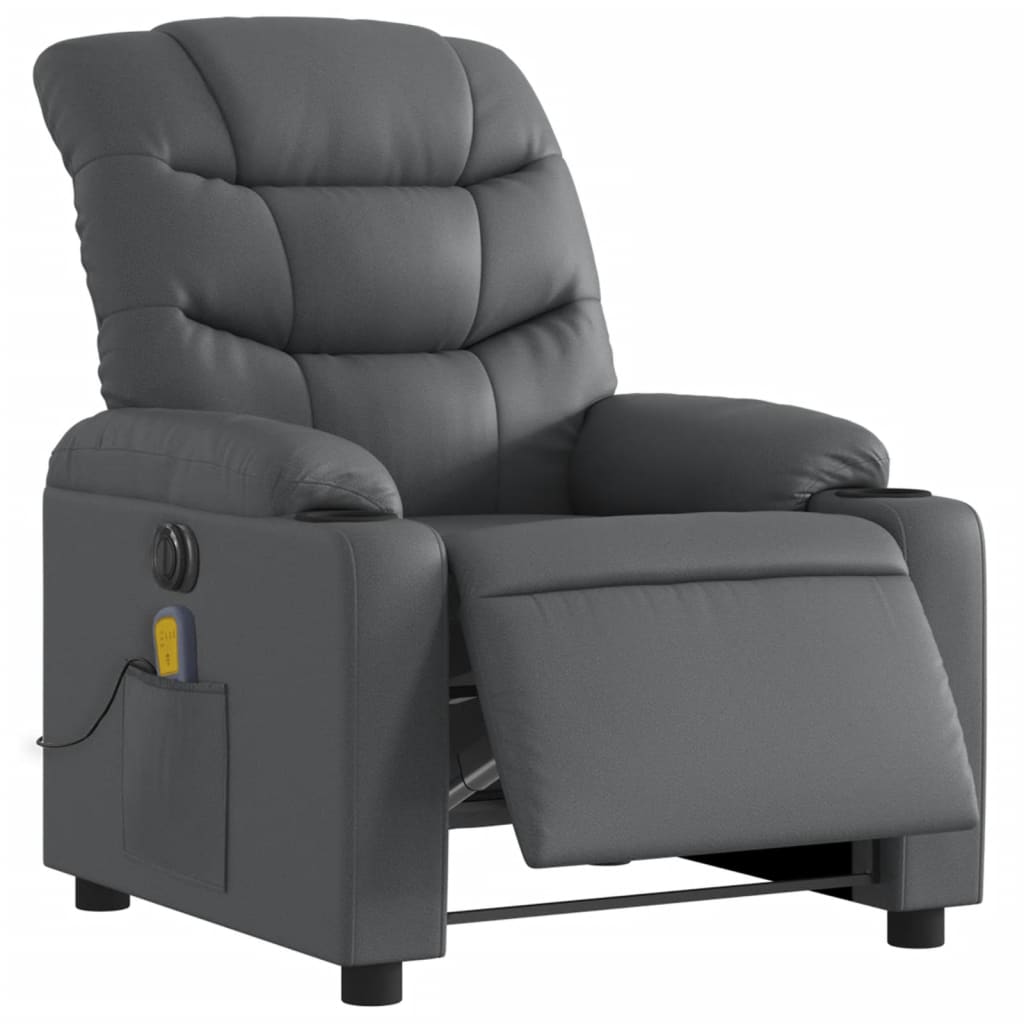 Poltrona Massaggiante Elettrica Reclinabile Grigio Similpelle - homemem39