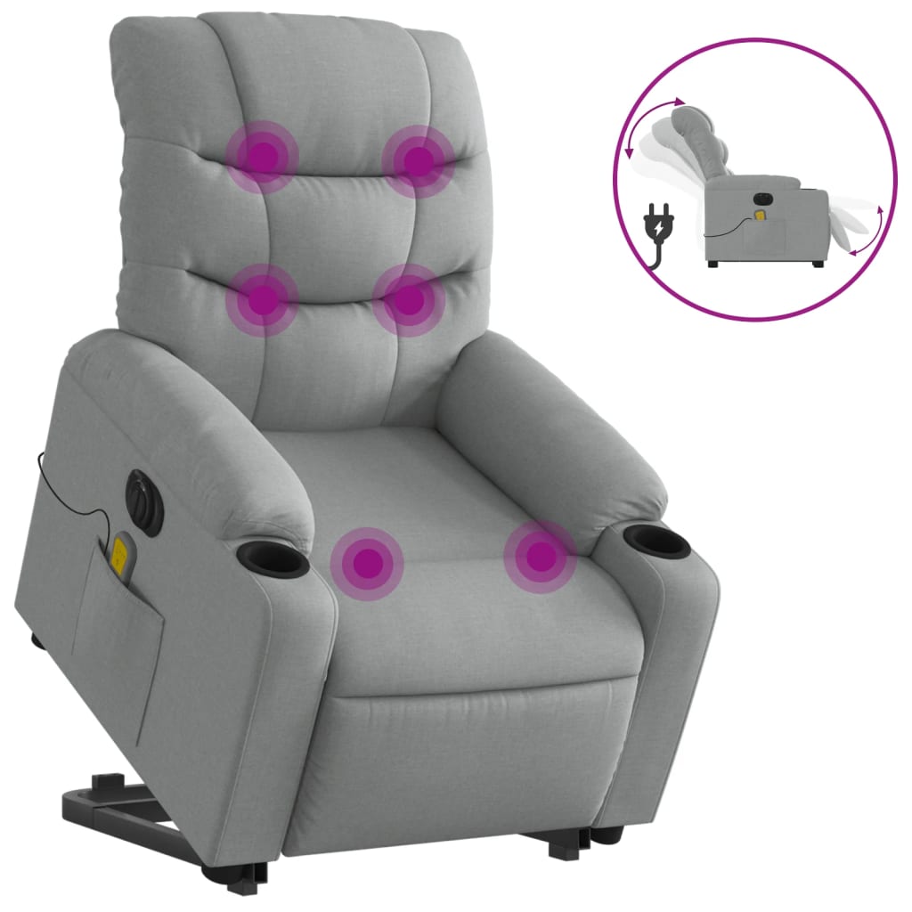 Poltrona Alzapersona Massaggi Elettrica Grigio Chiaro Tessuto - homemem39
