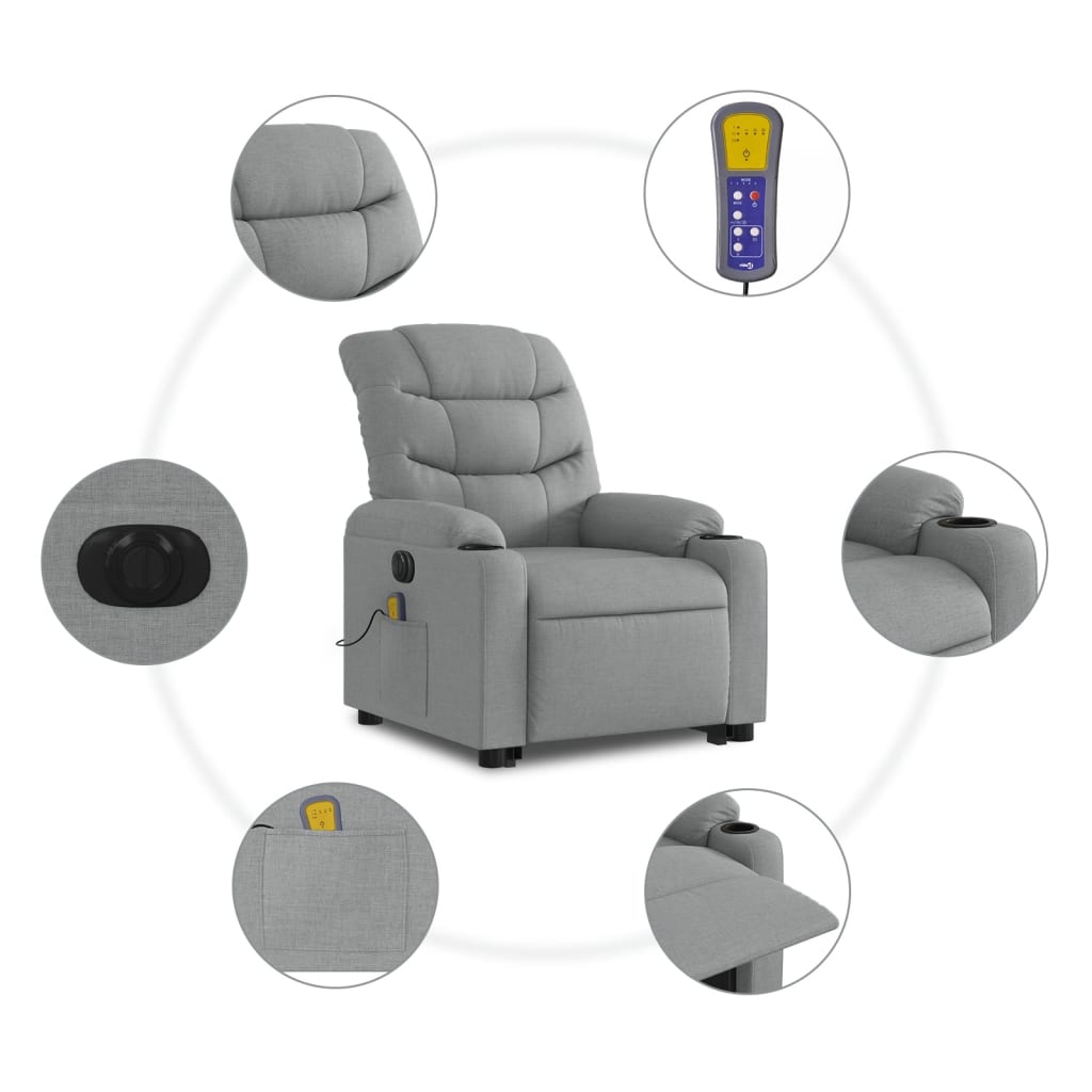 Poltrona Alzapersona Massaggi Elettrica Grigio Chiaro Tessuto - homemem39