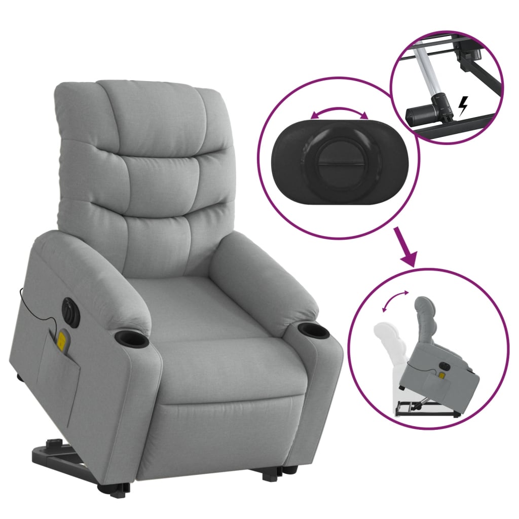 Poltrona Alzapersona Massaggi Elettrica Grigio Chiaro Tessuto - homemem39