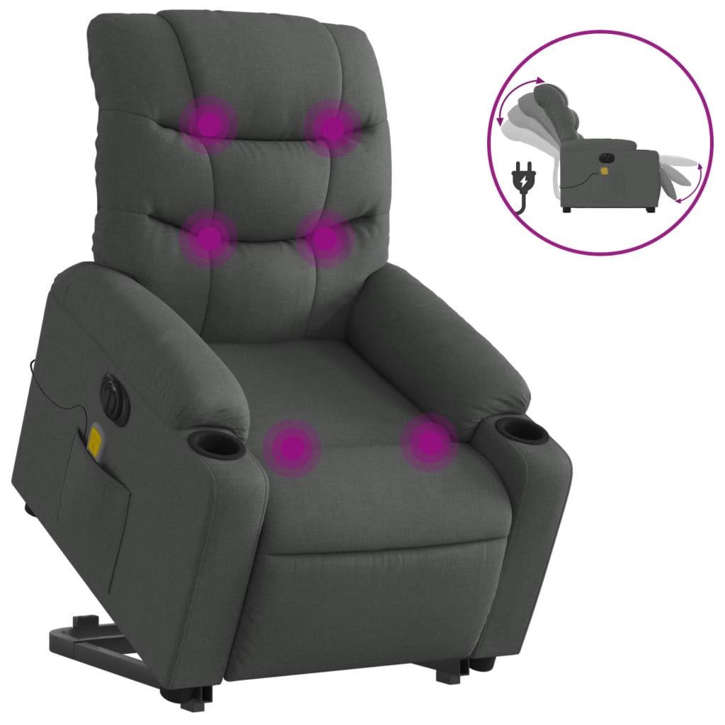 Poltrona Alzapersona Massaggi Elettrica Grigio Scuro Tessuto - homemem39