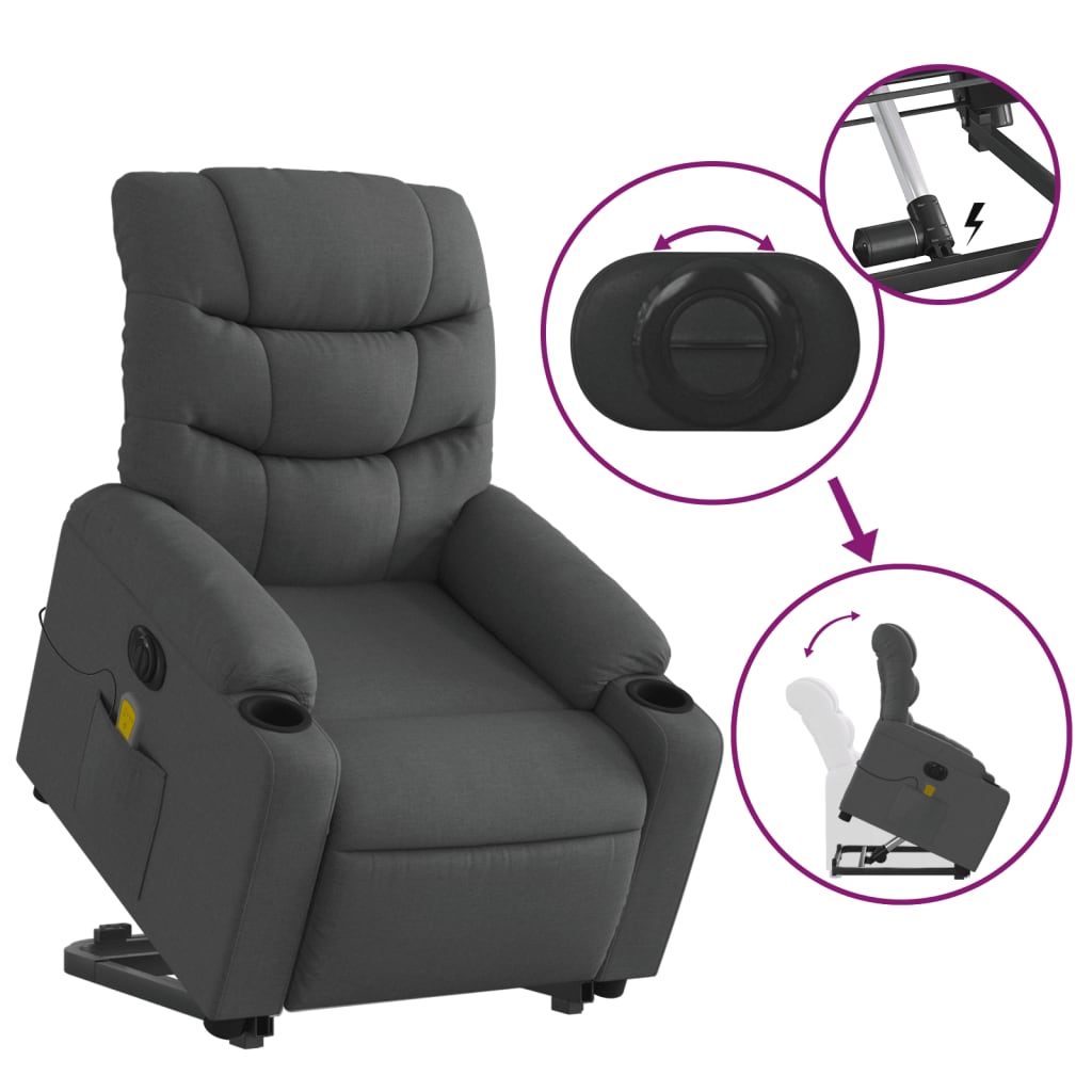 Poltrona Alzapersona Massaggi Elettrica Grigio Scuro Tessuto - homemem39