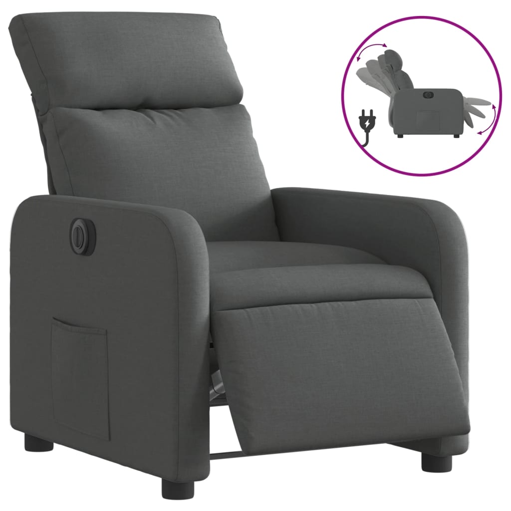 Poltrona Elettrica Reclinabile Grigio Scuro in Tessuto - homemem39