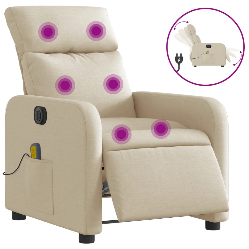 Poltrona Reclinabile Massaggiante Elettrica Crema in Tessuto - homemem39