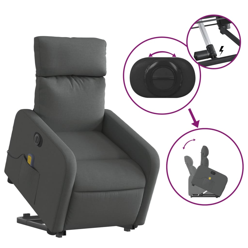 Poltrona Alzapersona Massaggi Elettrica Grigio Scuro Tessuto | homemem39