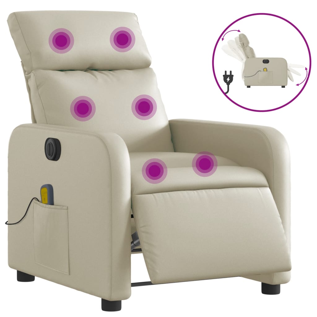 Poltrona Massaggiante Elettrica Reclinabile Crema Similpelle - homemem39