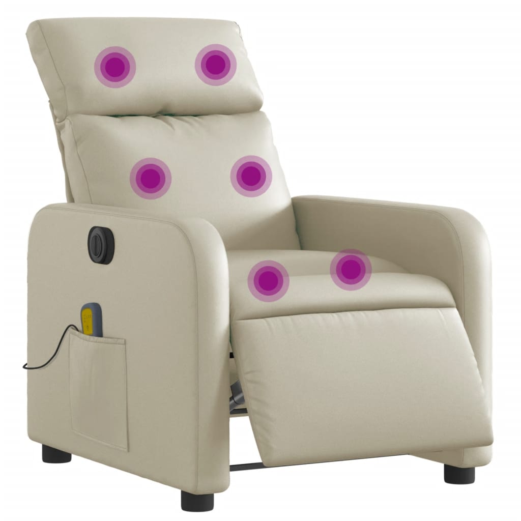 Poltrona Massaggiante Elettrica Reclinabile Crema Similpelle - homemem39