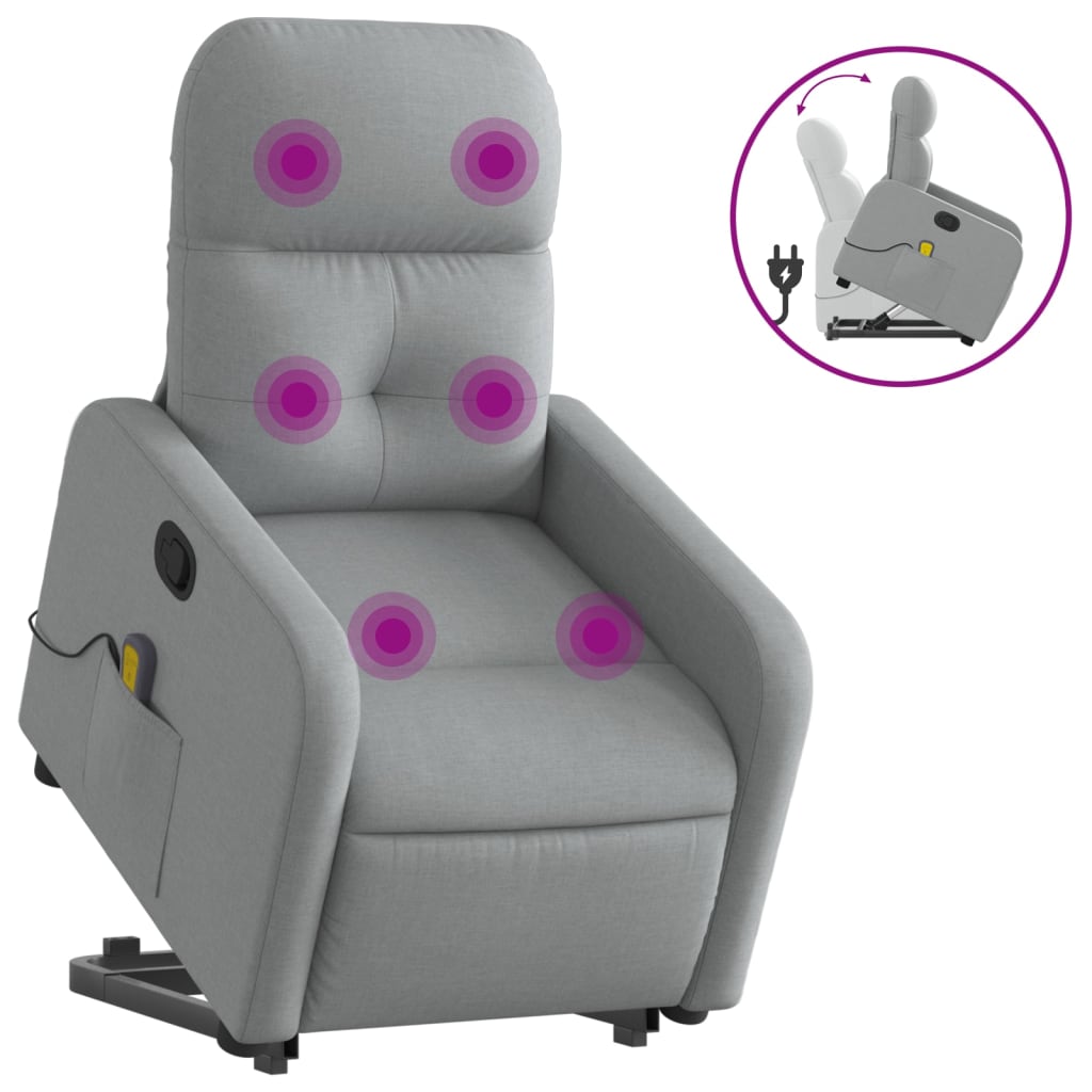 Poltrona Alzapersona Massaggi Reclinabile Grigio Chiaro Tessuto - homemem39
