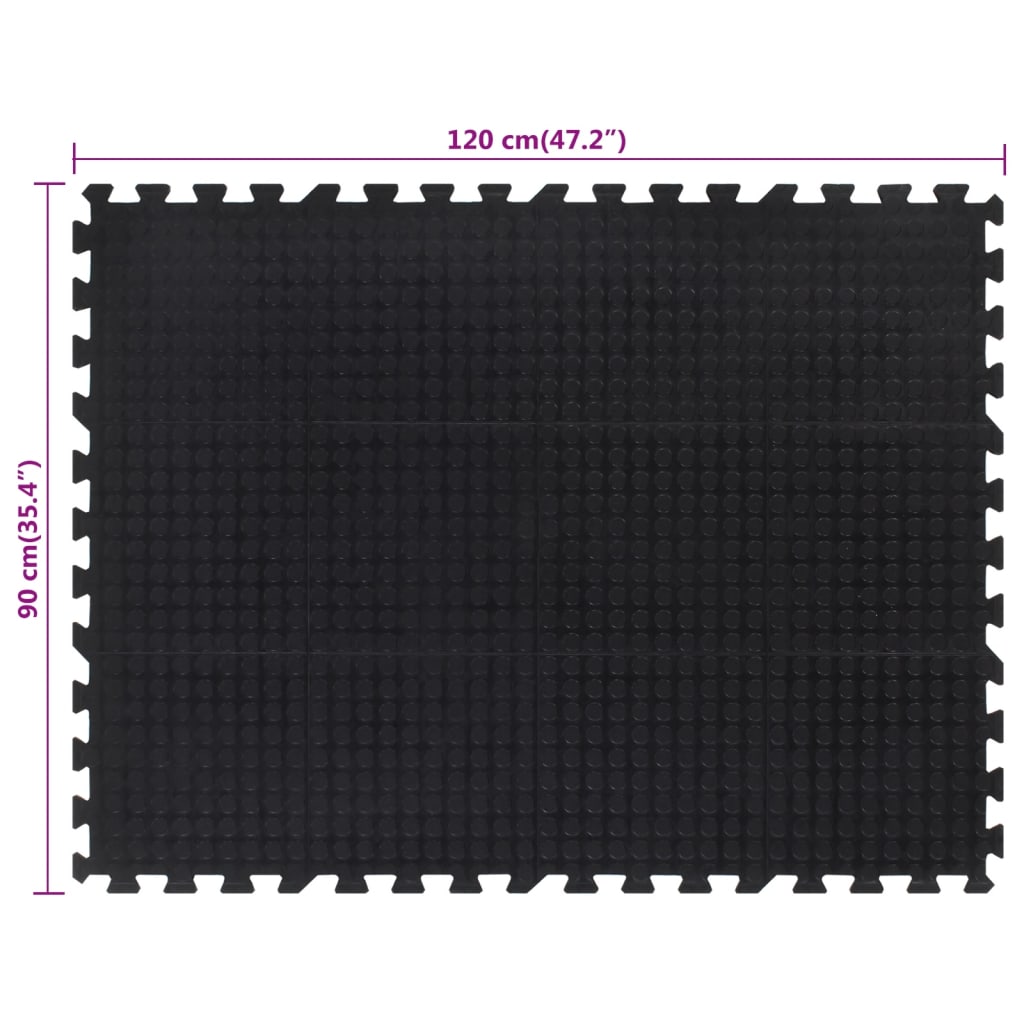 Piastrella per Pavimenti in Gomma Nera 12 mm 90x120 cm | homemem39