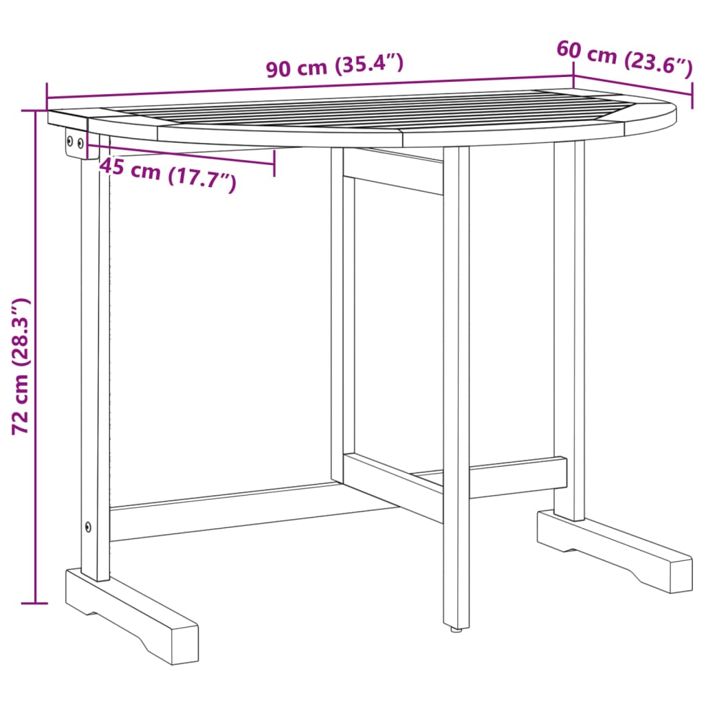 Tavolo da Balcone Pieghevole 90x60x72 cm Legno Massello Acacia | homemem39