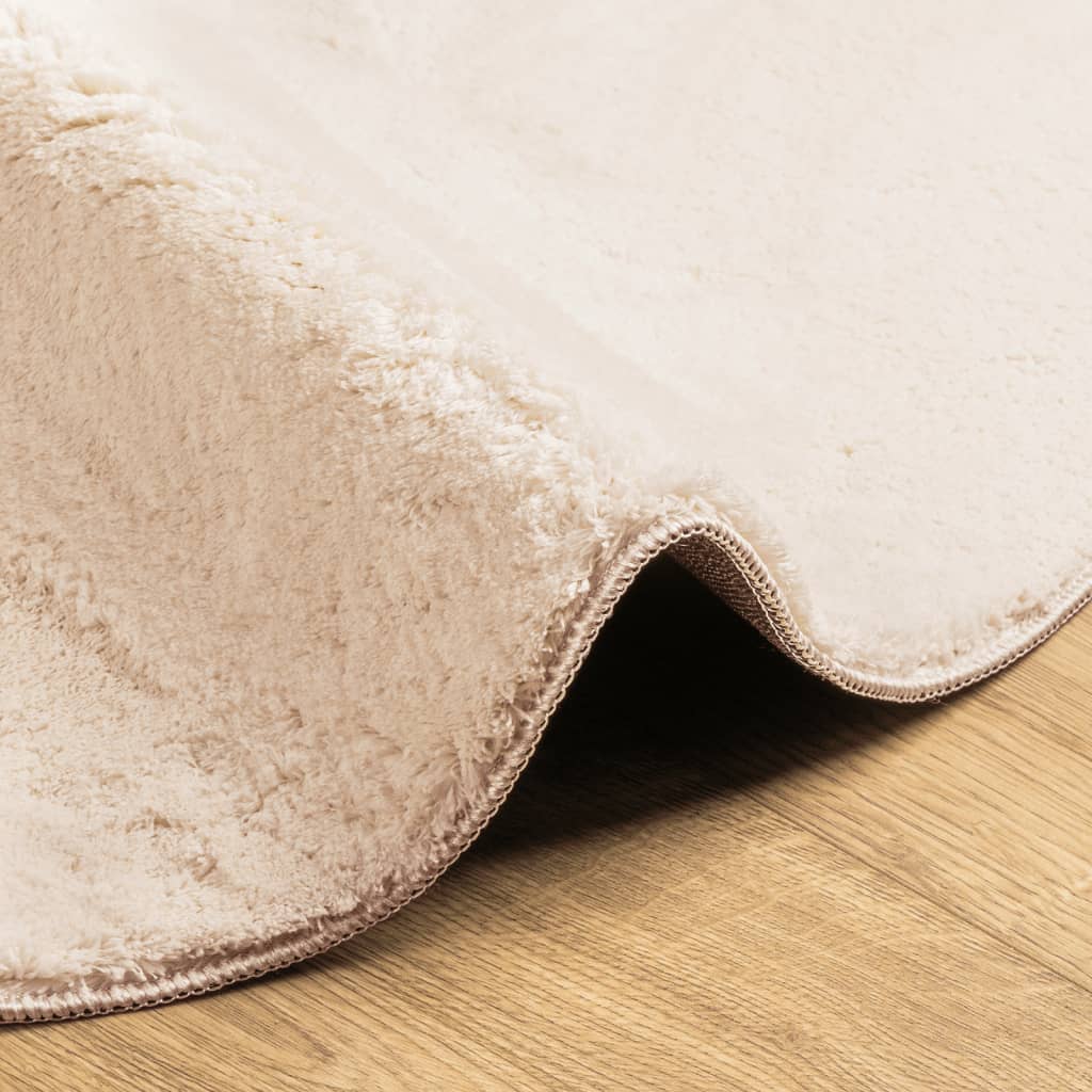 Tappeto a Pelo Corto HUARTE Morbido e Lavabile Beige Ø 80 cm - homemem39