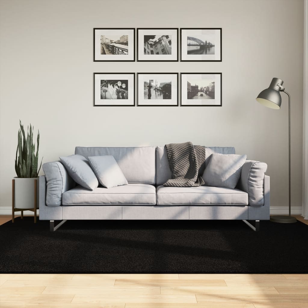 Tappeto a Pelo Corto HUARTE Morbido e Lavabile Nero 160x230cm - homemem39