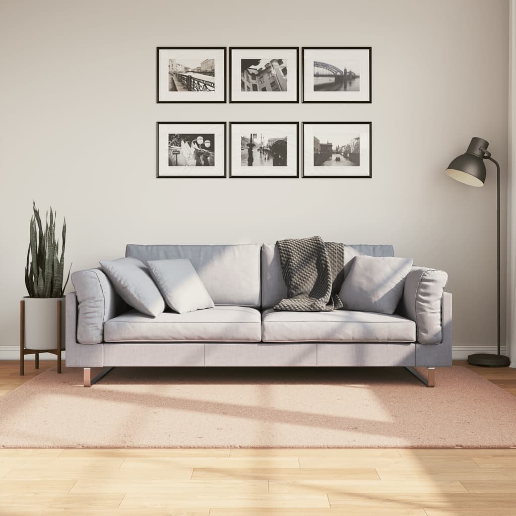 Tappeto a Pelo Corto HUARTE Morbido e Lavabile Rosato 140x200cm - homemem39