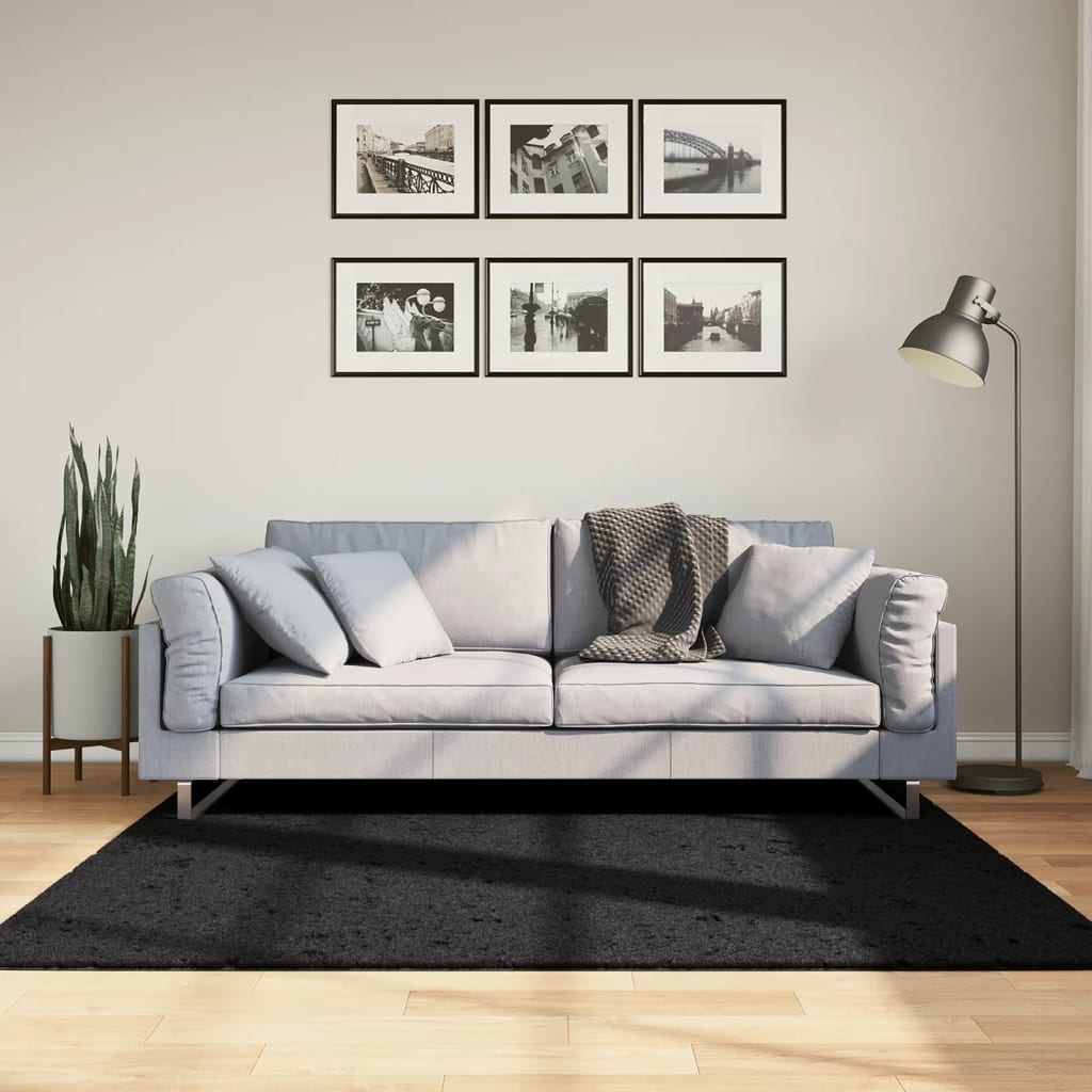 Tappeto Shaggy PAMPLONA a Pelo Lungo Moderno Nero 160x160 cm - homemem39