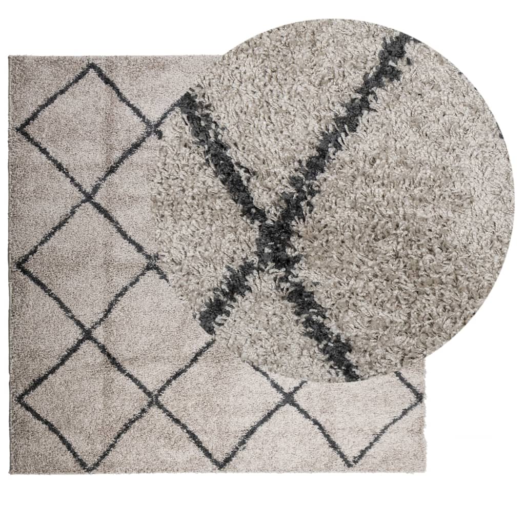 Tappeto Shaggy PAMPLONA Pelo Lungo Beige e Antracite 120x120cm - homemem39