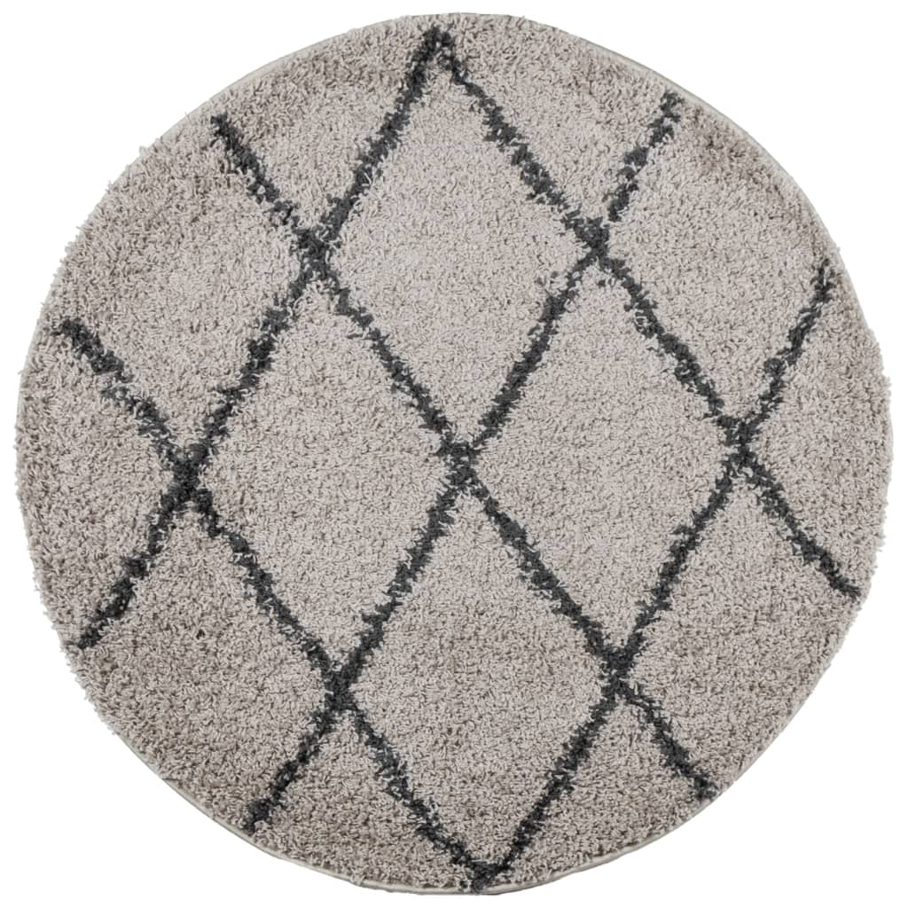 Tappeto Shaggy PAMPLONA a Pelo Lungo Beige e Antracite Ø 120 cm - homemem39