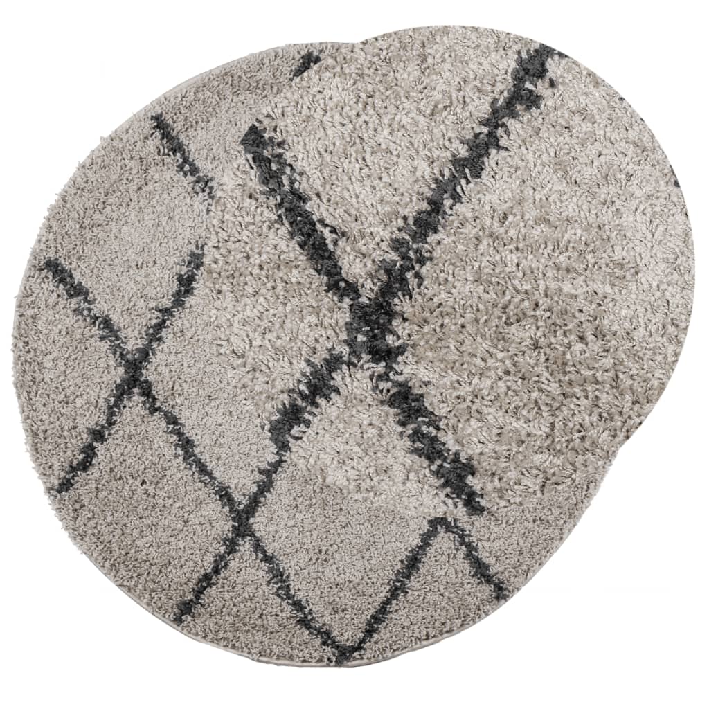 Tappeto Shaggy PAMPLONA a Pelo Lungo Beige e Antracite Ø 120 cm - homemem39