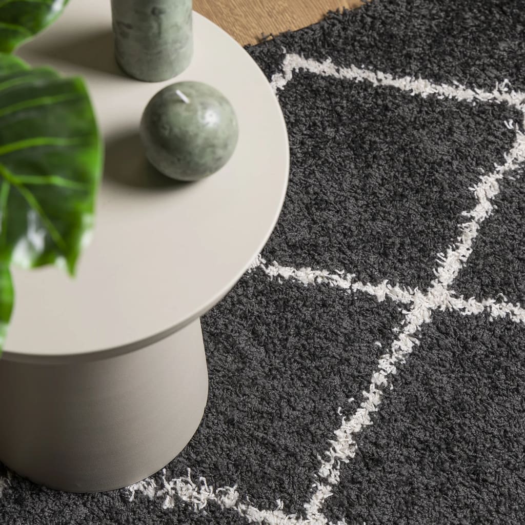 Tappeto Shaggy PAMPLONA a Pelo Lungo Nero e Crema 120x120 cm - homemem39