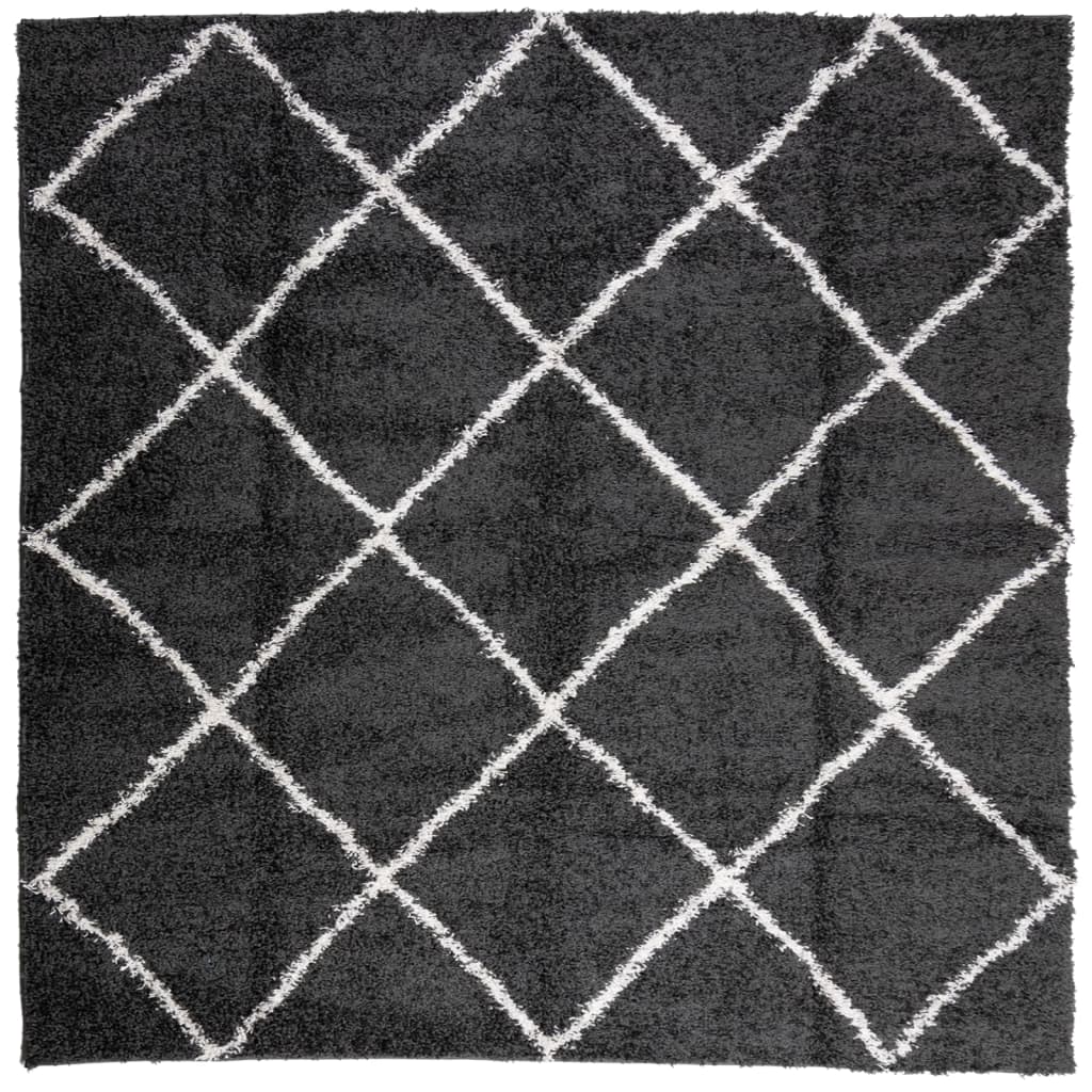 Tappeto Shaggy PAMPLONA a Pelo Lungo Nero e Crema 160x160 cm - homemem39