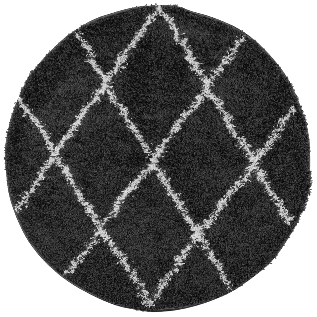 Tappeto Shaggy PAMPLONA a Pelo Lungo Nero e Crema Ø 120 cm - homemem39