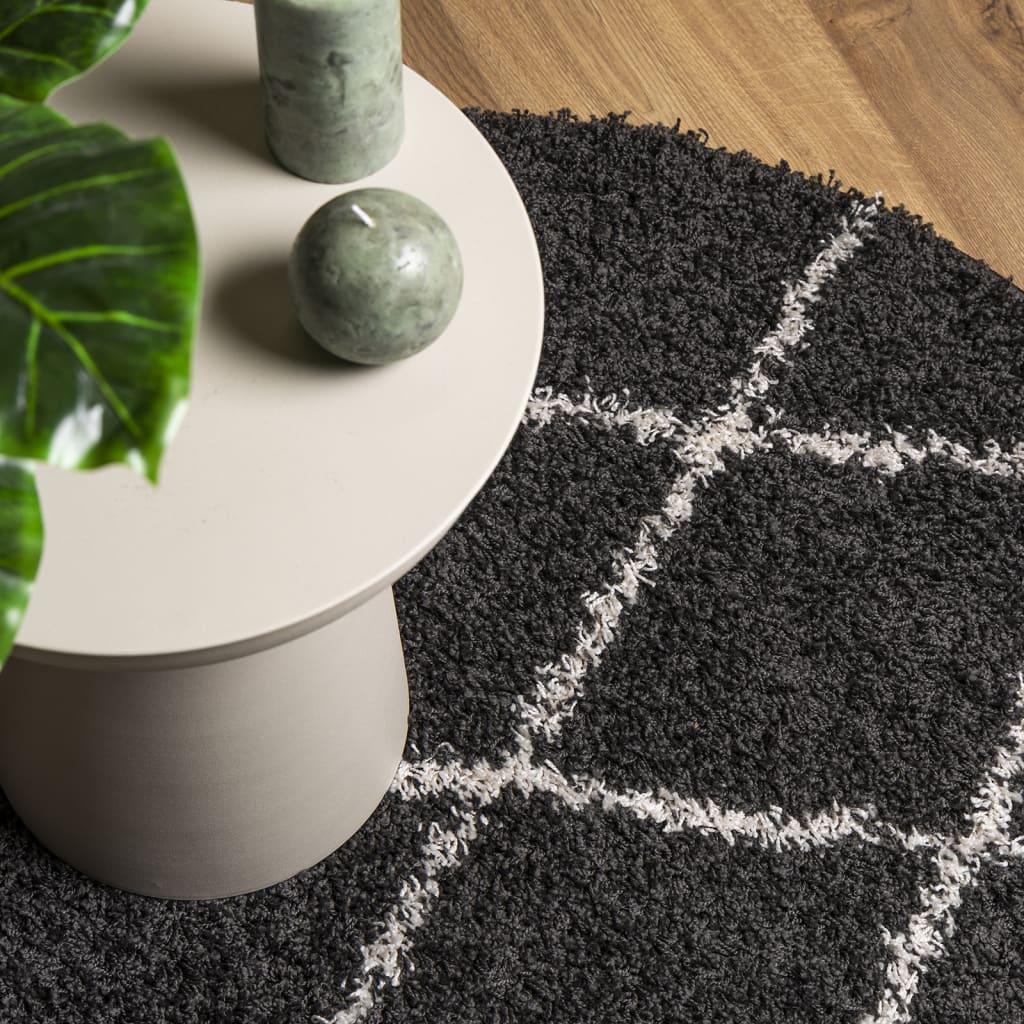 Tappeto Shaggy PAMPLONA a Pelo Lungo Nero e Crema Ø 120 cm - homemem39