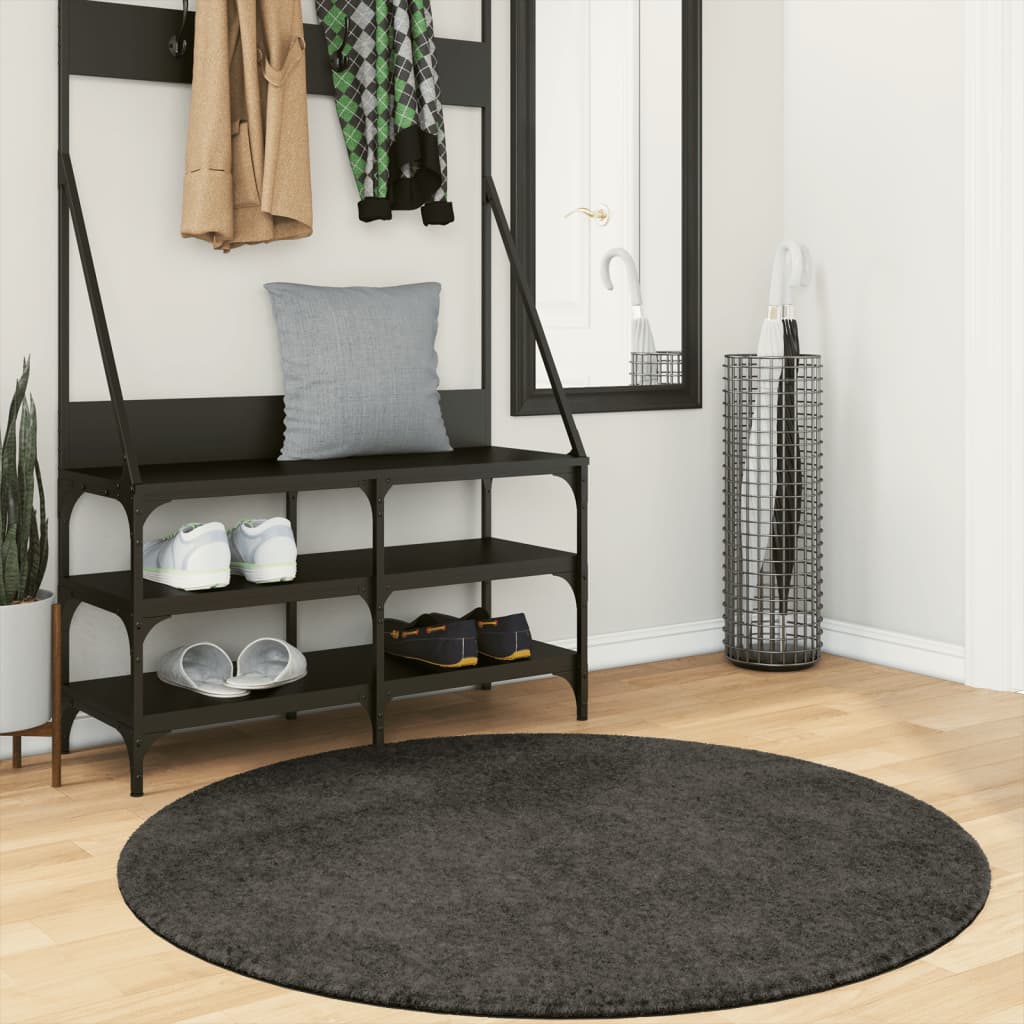 Tappeto a Pelo Lucido Lungo ISTAN Effetto Antracite Ø 120 cm - homemem39