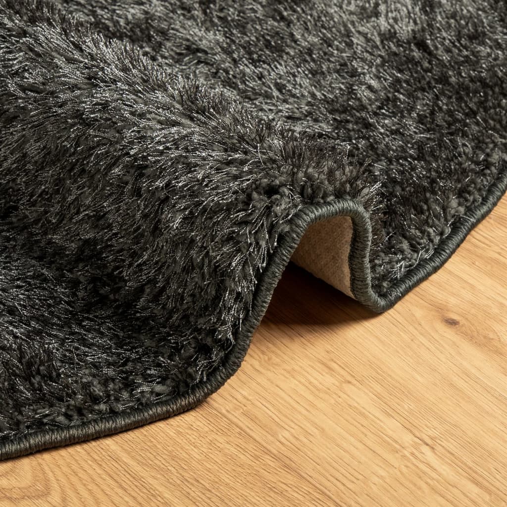 Tappeto a Pelo Lucido Lungo ISTAN Effetto Antracite Ø 160 cm - homemem39