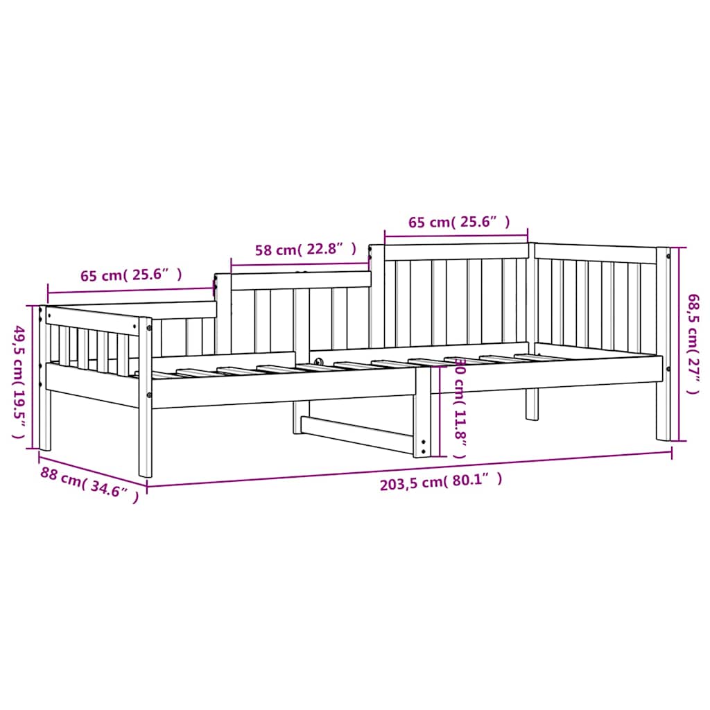 Dormeuse Nera 80x200 cm in Legno Massello di Pino | homemem39