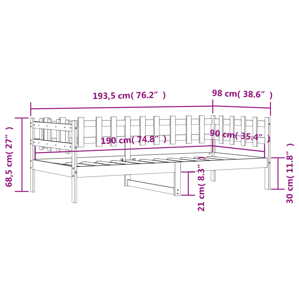 Dormeuse Nera 90x190 cm in Legno Massello di Pino | homemem39